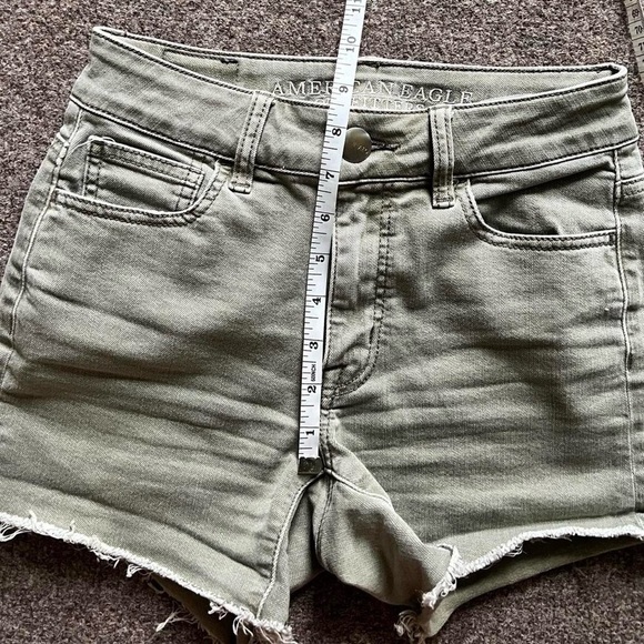 American Eagle Super Super Stretch Green Hi-Rise Shortie Shorts Women’s size 00 - Picture 5 of 7